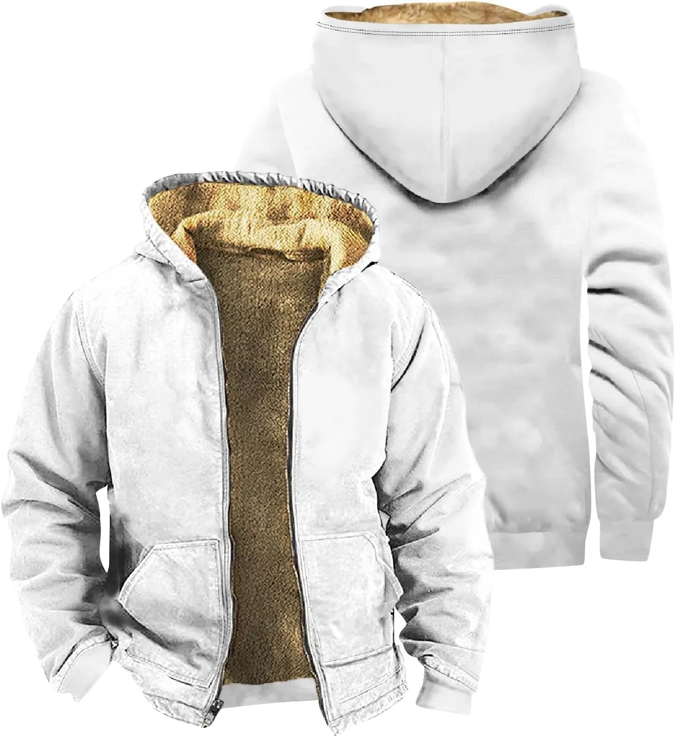 Hoodies for Men Full Zip Up Hoodie Thick Fleece Jacket Sherpa Lined Flannel Hoodie Fall Fashion Warm Soft Coat