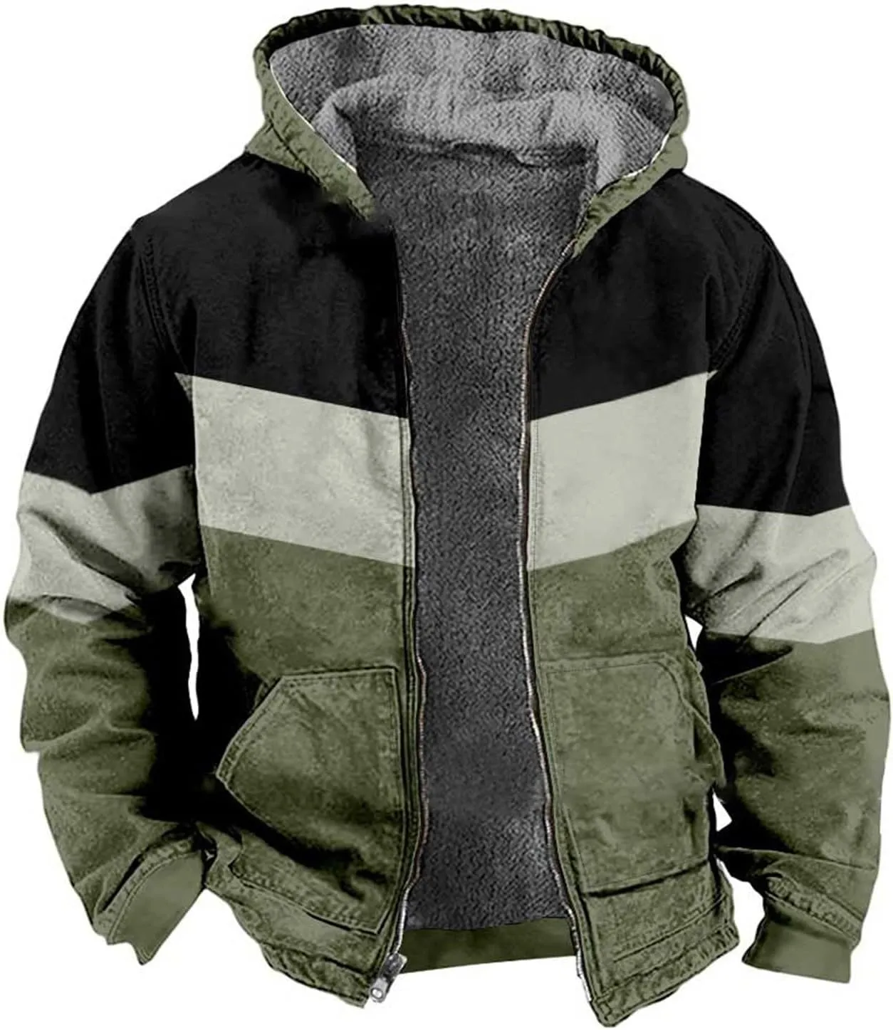 Hoodies for Men Thick Fleece Jacket Sherpa Lined Flannel Sweater Full Zip Up Hoodie Fashion Winter Warm Wool Soft Coat