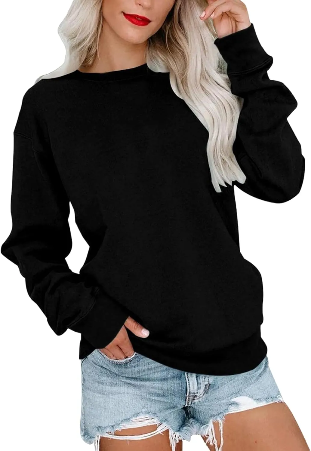 Hoodies for Women Pullover Casual Long Sleeve Sweatshirt Crewneck Cute Classic Relaxed Fit Solid Gradient Tunic Tops