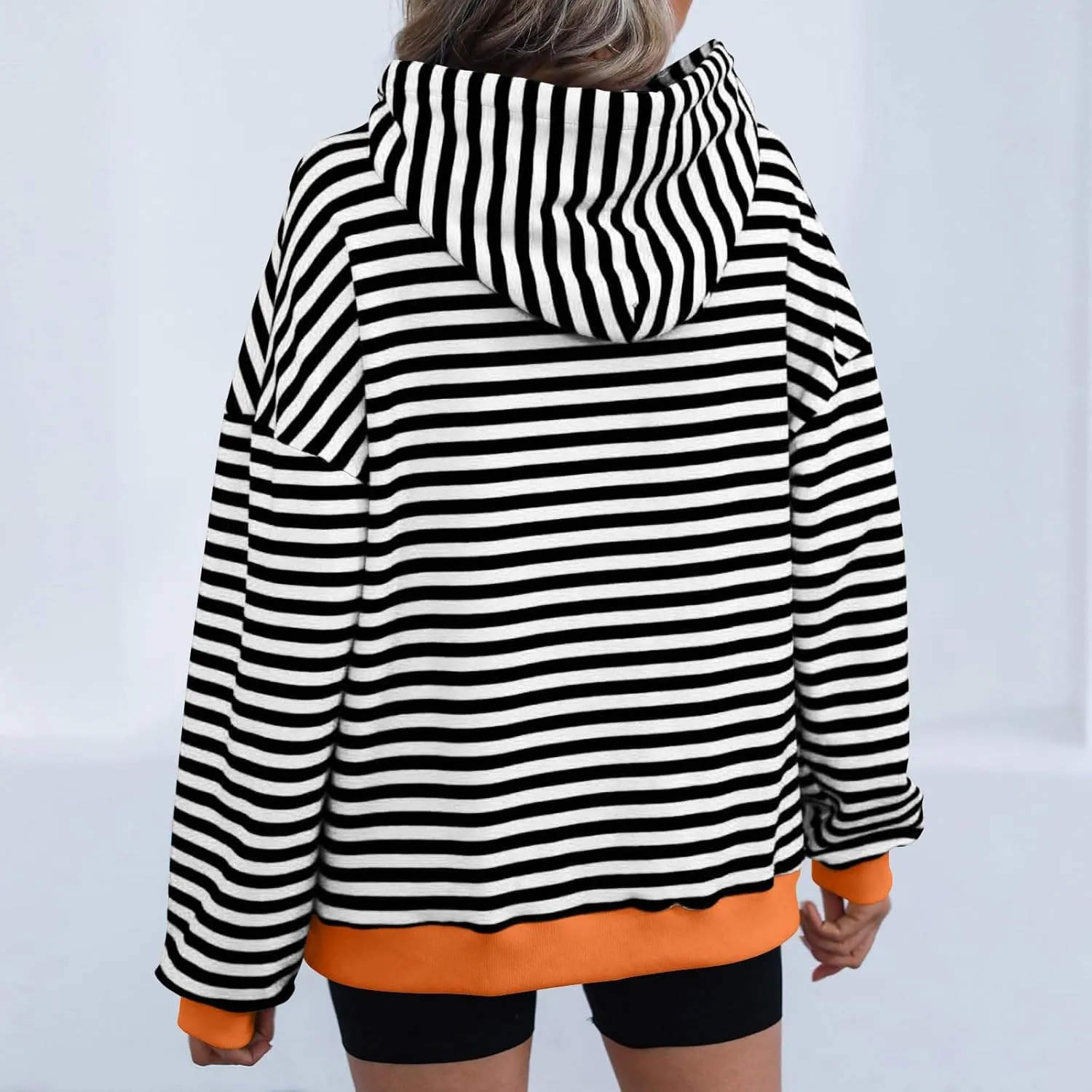 Hoodies for Women Striped Color Block Oversized Sweatshirt Drwastring Long Sleeve Fashion Pullover Sweater With Pocket