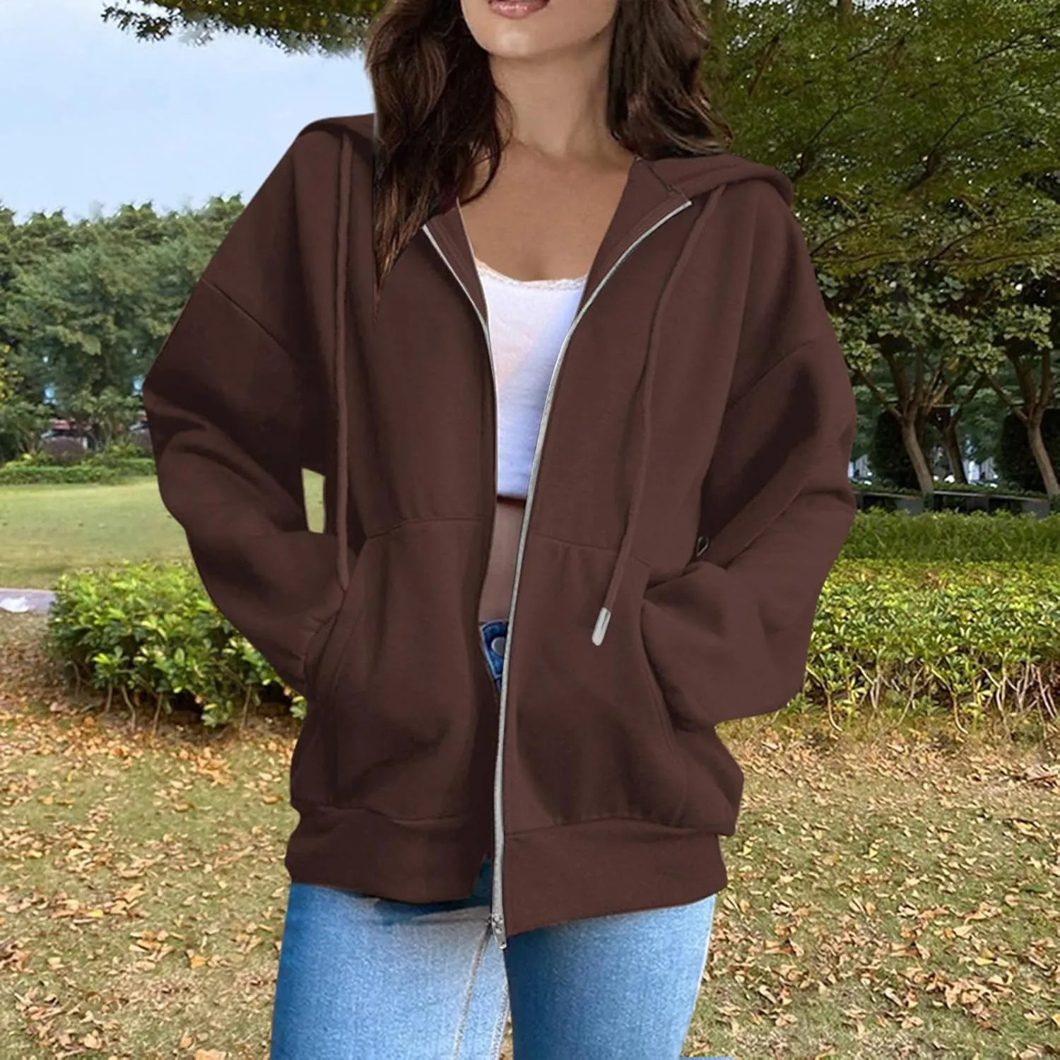 Hoodies For Women Zip Up Hoodie Long Sleeve Solid Jackets Fall Winter Coats Soft Loose Hoodies Outdoor Sweatshirt