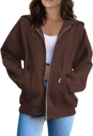 Hoodies For Women Zip Up Hoodie Long Sleeve Solid Jackets Fall Winter Coats Soft Loose Hoodies Outdoor Sweatshirt