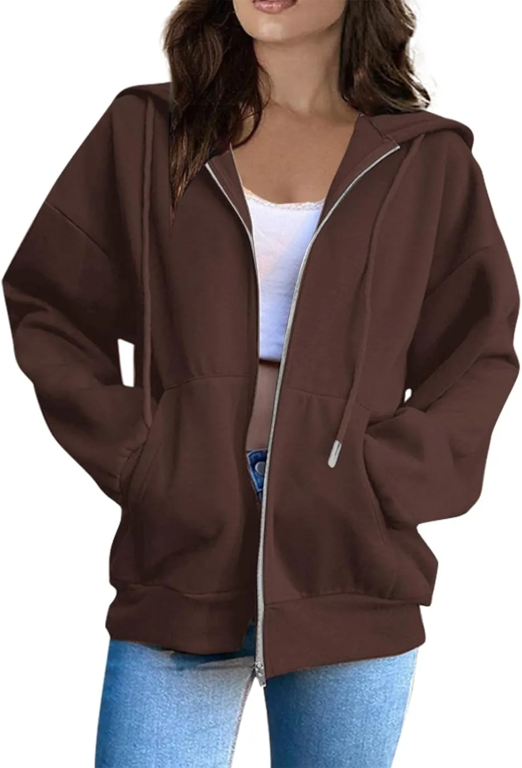 Hoodies For Women Zip Up Hoodie Long Sleeve Solid Jackets Fall Winter Coats Soft Loose Hoodies Outdoor Sweatshirt