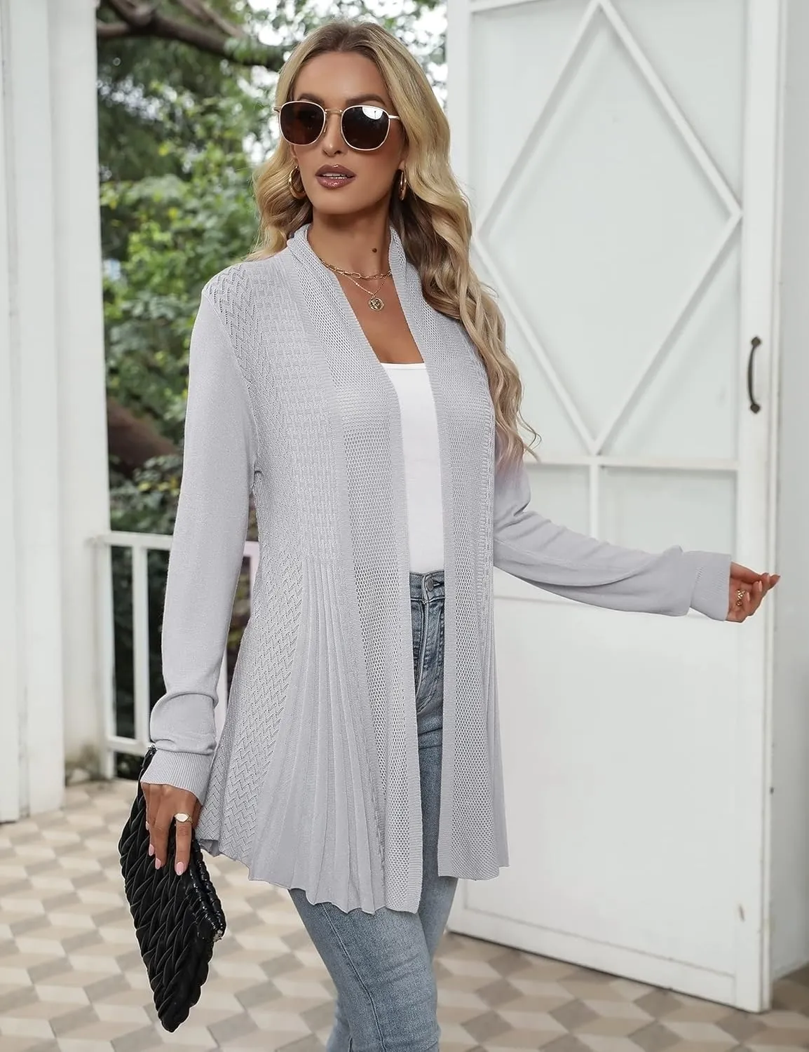 iClosam Women Open Front Cardigans Long Sleeve Lightweight Knit Cardigan Sweater