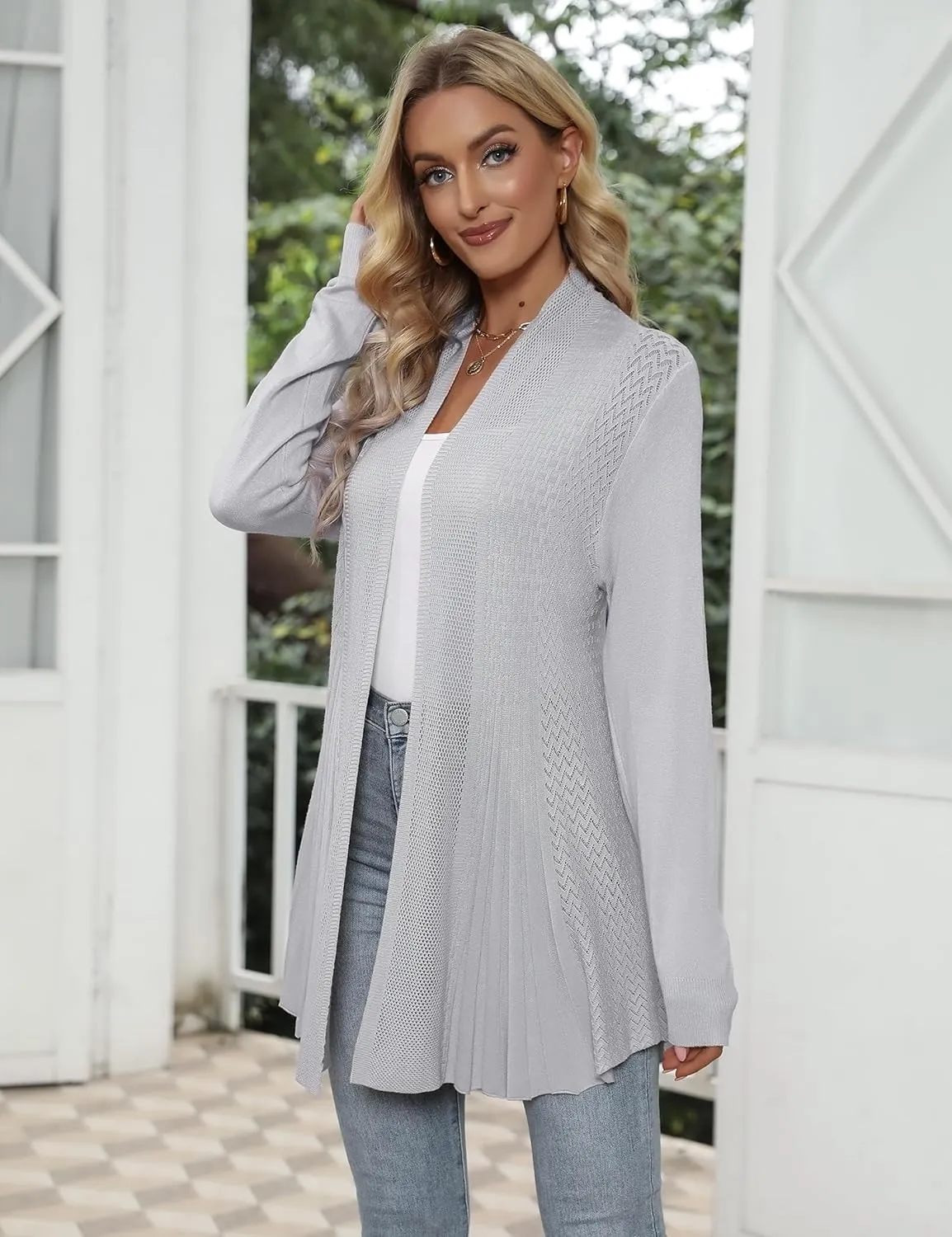 iClosam Women Open Front Cardigans Long Sleeve Lightweight Knit Cardigan Sweater