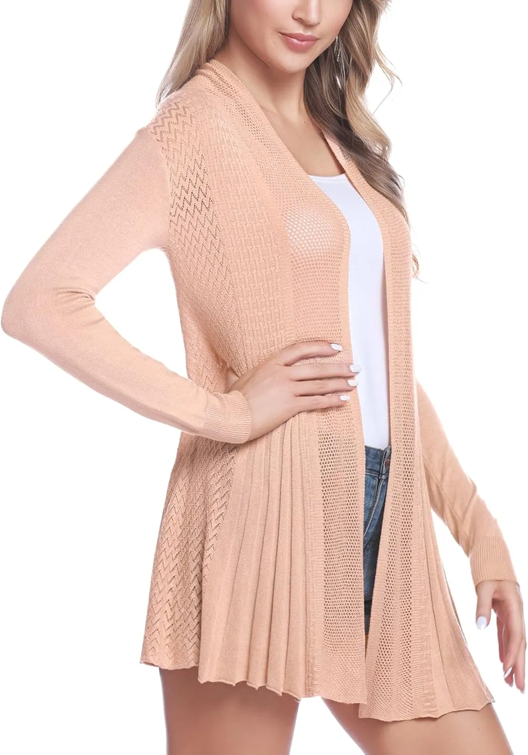 iClosam Women Open Front Cardigans Long Sleeve Lightweight Knit Cardigan Sweater