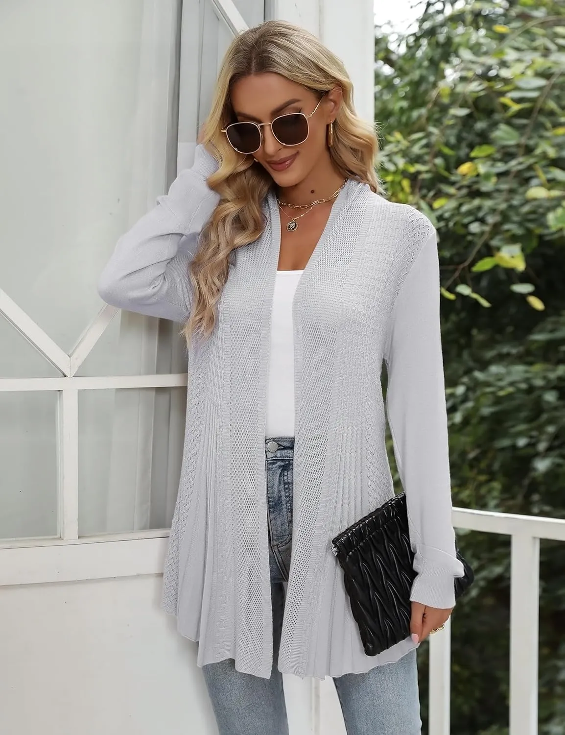 iClosam Women Open Front Cardigans Long Sleeve Lightweight Knit Cardigan Sweater