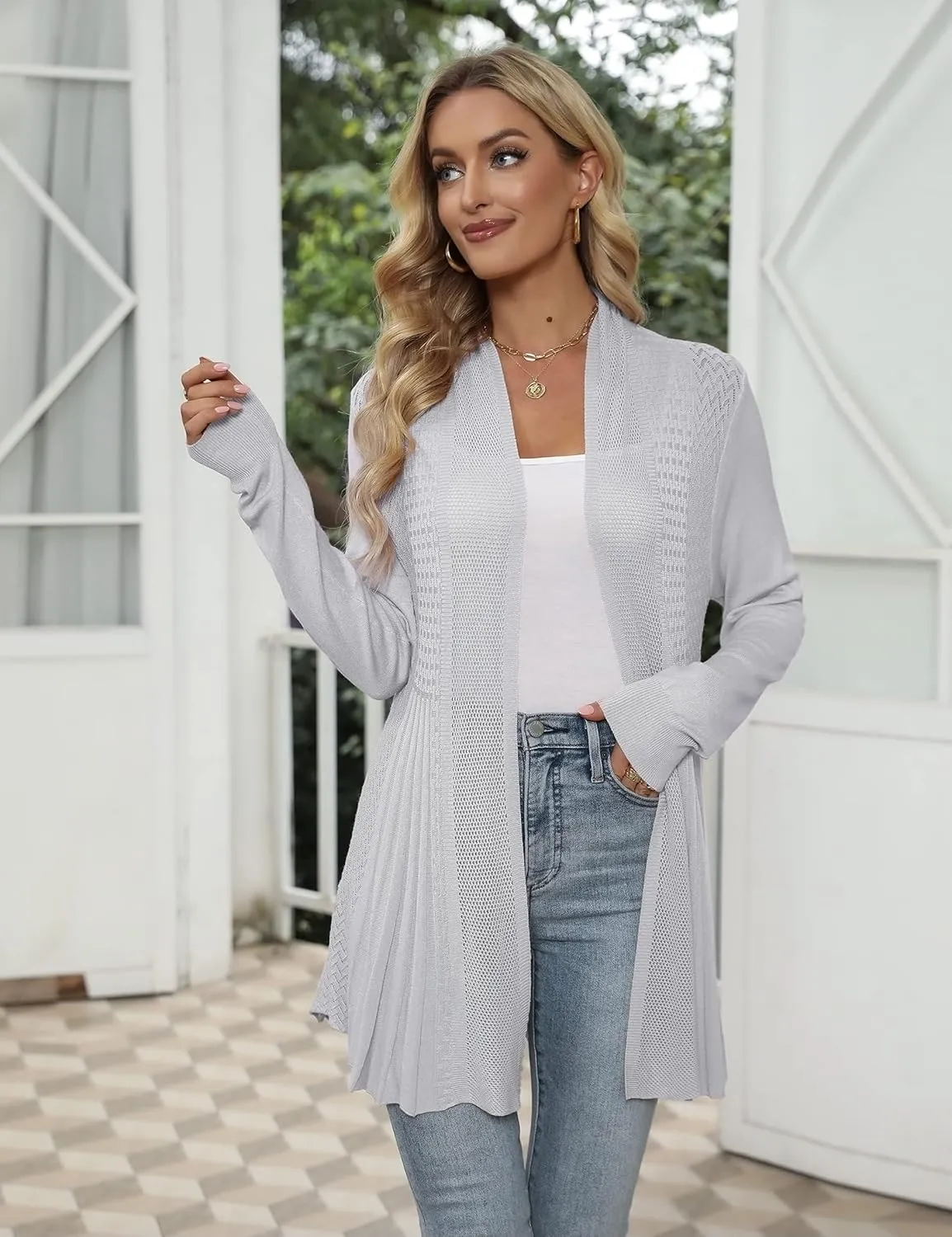 iClosam Women Open Front Cardigans Long Sleeve Lightweight Knit Cardigan Sweater