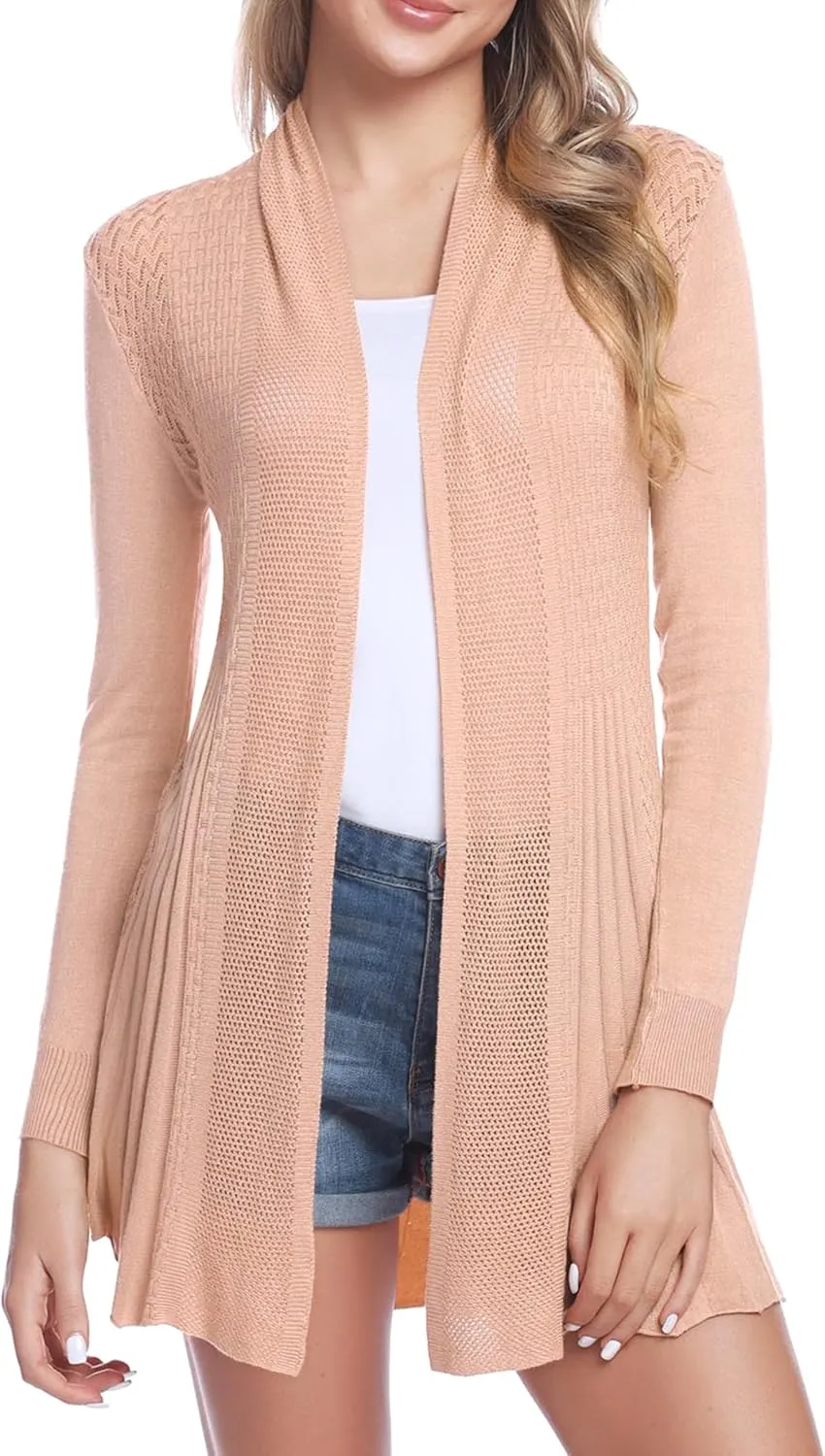 iClosam Women Open Front Cardigans Long Sleeve Lightweight Knit Cardigan Sweater