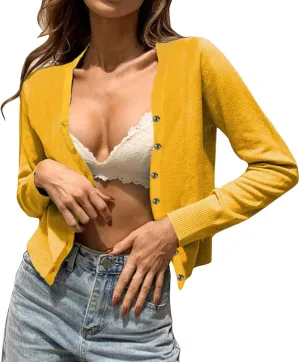 iLH Cardigan Sweaters for Women Lightweight Open Front Cropped Cardigans 2024 Fall Knit Outwear Button Down Casual Coat