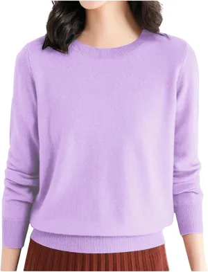 iLH Sweater for Women 2024 Fall Winter Merino Sweaters Cozy Knit Pullover Tops Long Sleeve Crew Neck Lightweight Shirts