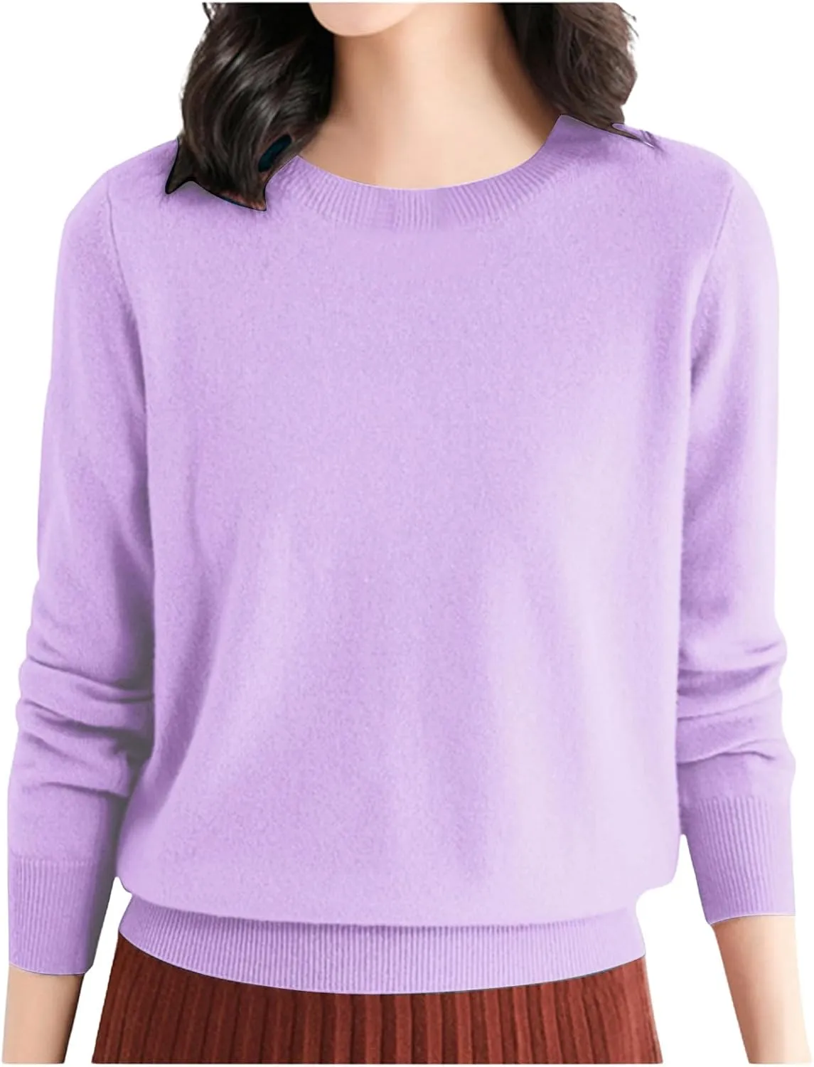 iLH Sweater for Women 2024 Fall Winter Merino Sweaters Cozy Knit Pullover Tops Long Sleeve Crew Neck Lightweight Shirts