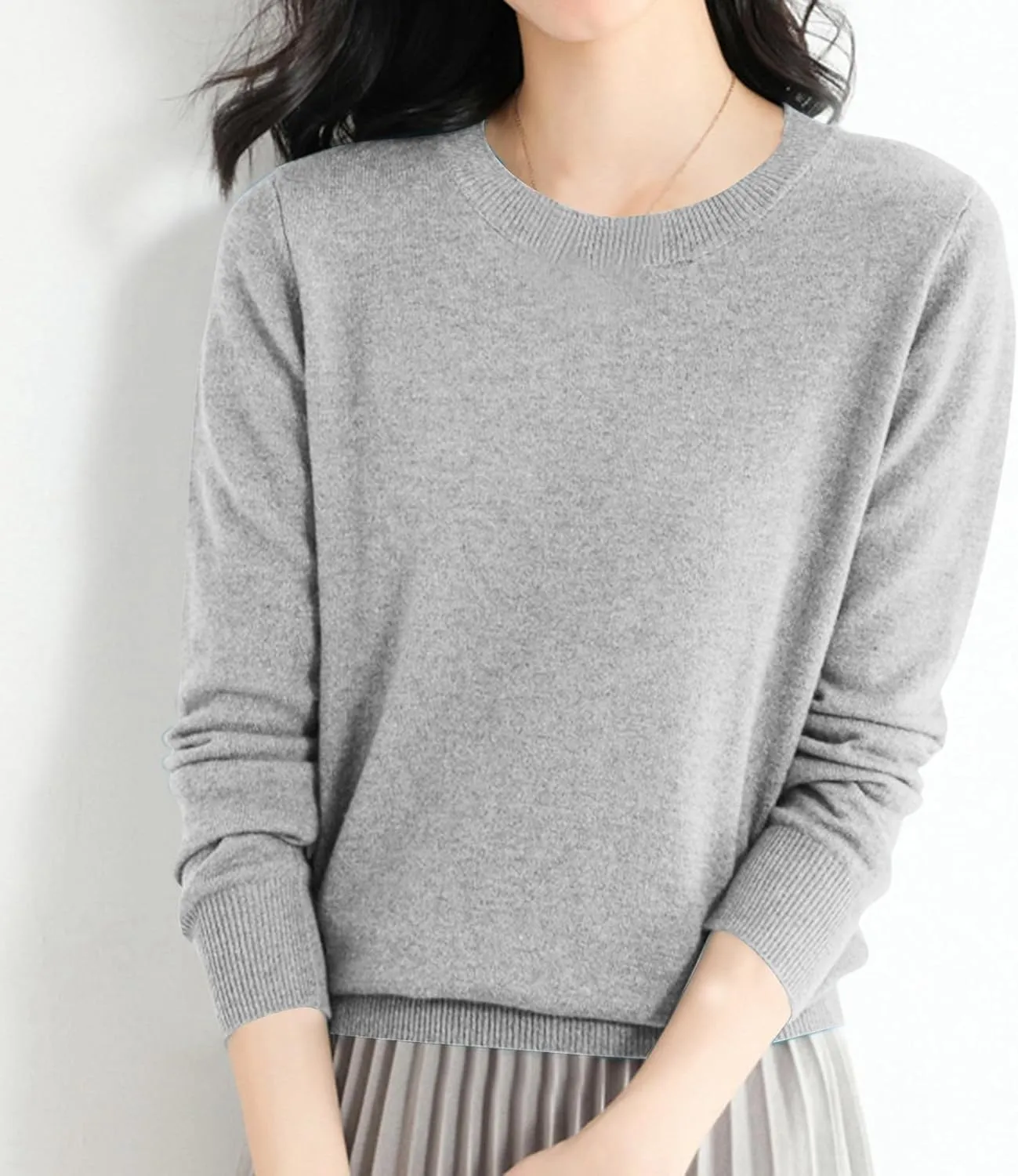 iLH Sweater for Women 2024 Fall Winter Merino Sweaters Cozy Knit Pullover Tops Long Sleeve Crew Neck Lightweight Shirts