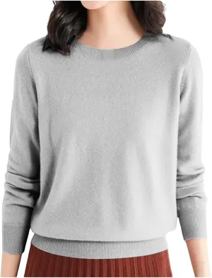 iLH Sweater for Women 2024 Fall Winter Merino Sweaters Cozy Knit Pullover Tops Long Sleeve Crew Neck Lightweight Shirts