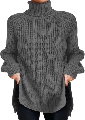 iLH Womens Turtleneck Sweaters Oversized Rib Knit Chunky Pullover Sweaters for Women Fall Winter Thermal Cozy Sweaters