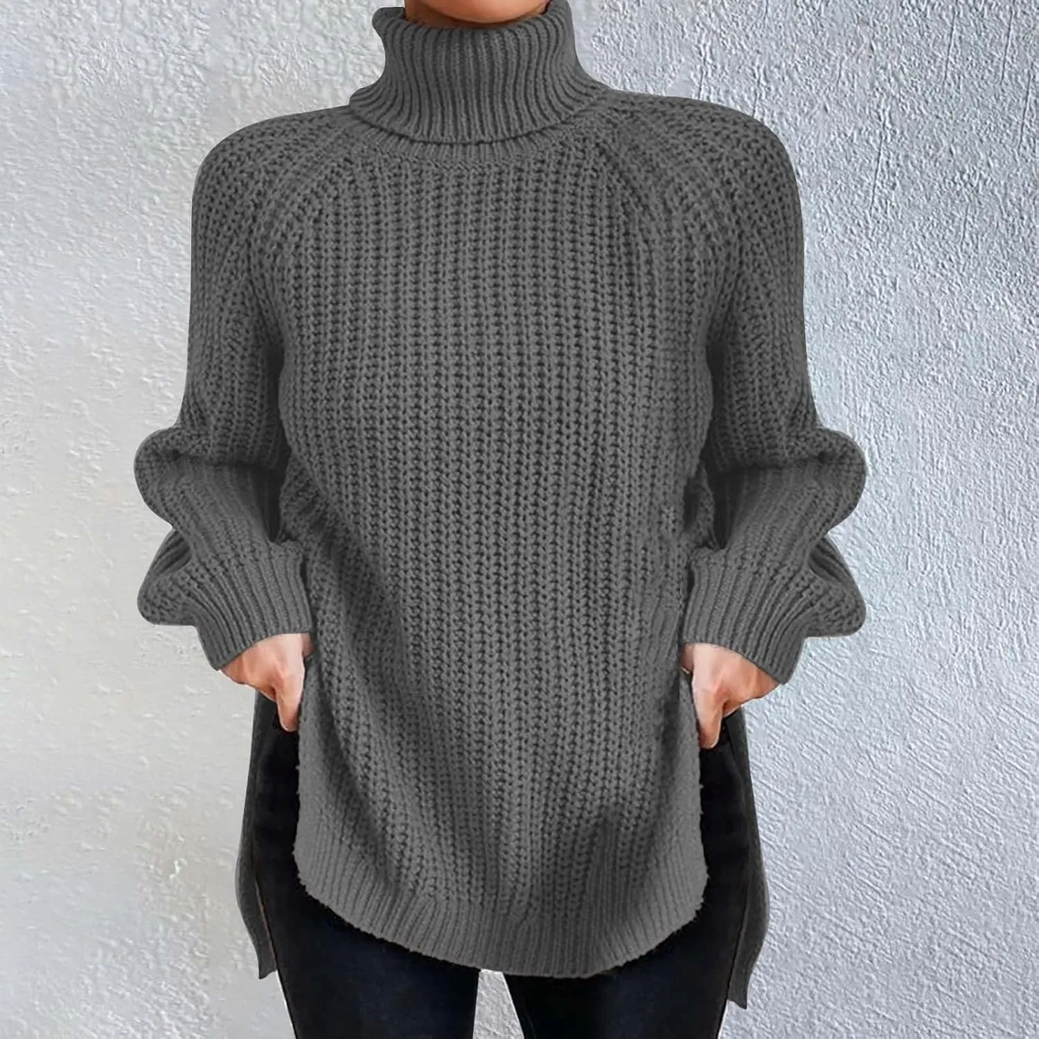 iLH Womens Turtleneck Sweaters Oversized Rib Knit Chunky Pullover Sweaters for Women Fall Winter Thermal Cozy Sweaters