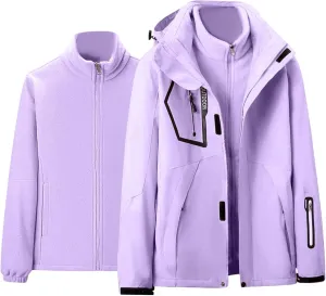 Jackets for Women 2 Piece Waterproof Windproof Outdoor Snow Mountain Jacket Loose Athletic Coat with Removable Hood