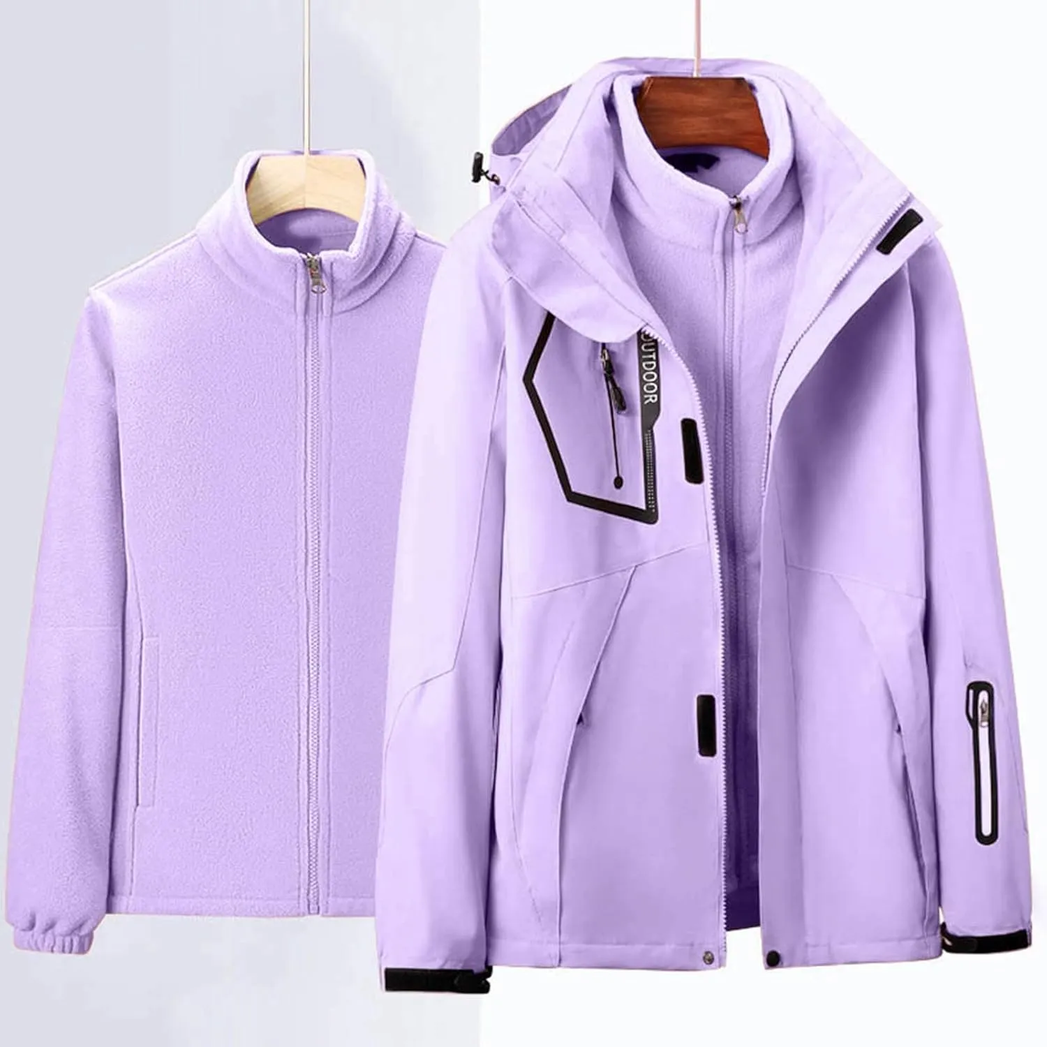 Jackets for Women 2 Piece Waterproof Windproof Outdoor Snow Mountain Jacket Loose Athletic Coat with Removable Hood