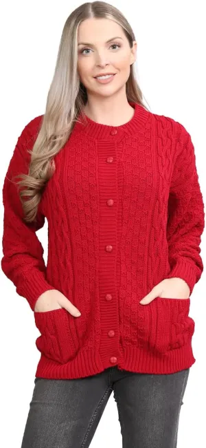 Janisramone Cable Knit Sweater Women, Crew Neck Cable Knit Cardigan, Long Sleeve Cardigan for Women, Button up Cardigan