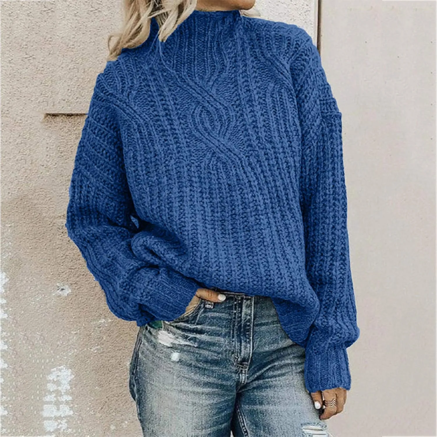 JEGULV Turtleneck Sweaters for Woman Dressy Casual Long Sleeve Cable Knit Pullover Tops Sweaters Loose Soft Jumper Sweaters