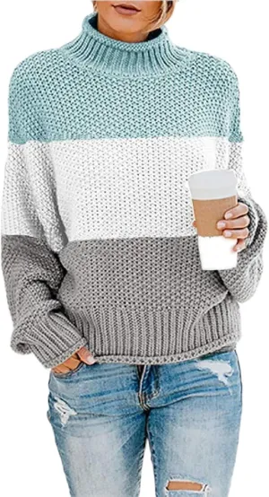 JEGULV Turtleneck Sweaters for Woman Dressy Casual Long Sleeve Cable Knit Pullover Tops Sweaters Loose Soft Jumper Sweaters