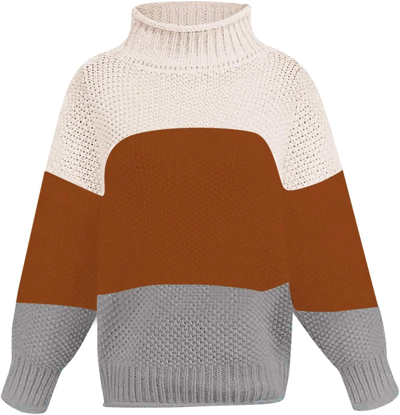 JEGULV Turtleneck Sweaters for Woman Dressy Casual Long Sleeve Cable Knit Pullover Tops Sweaters Loose Soft Jumper Sweaters