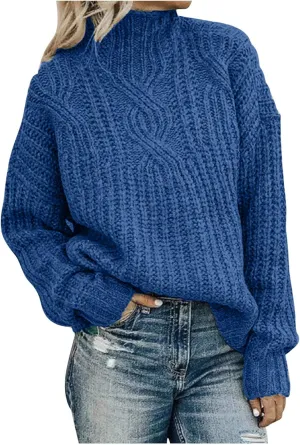 JEGULV Turtleneck Sweaters for Woman Dressy Casual Long Sleeve Cable Knit Pullover Tops Sweaters Loose Soft Jumper Sweaters