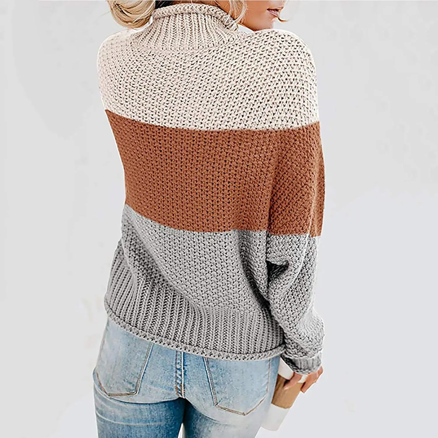 JEGULV Turtleneck Sweaters for Woman Dressy Casual Long Sleeve Cable Knit Pullover Tops Sweaters Loose Soft Jumper Sweaters