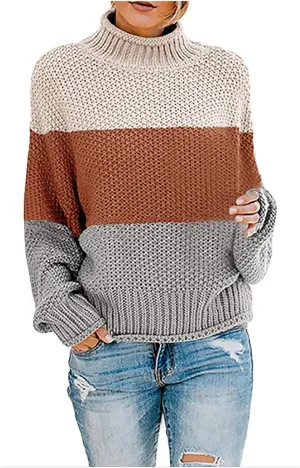 JEGULV Turtleneck Sweaters for Woman Dressy Casual Long Sleeve Cable Knit Pullover Tops Sweaters Loose Soft Jumper Sweaters