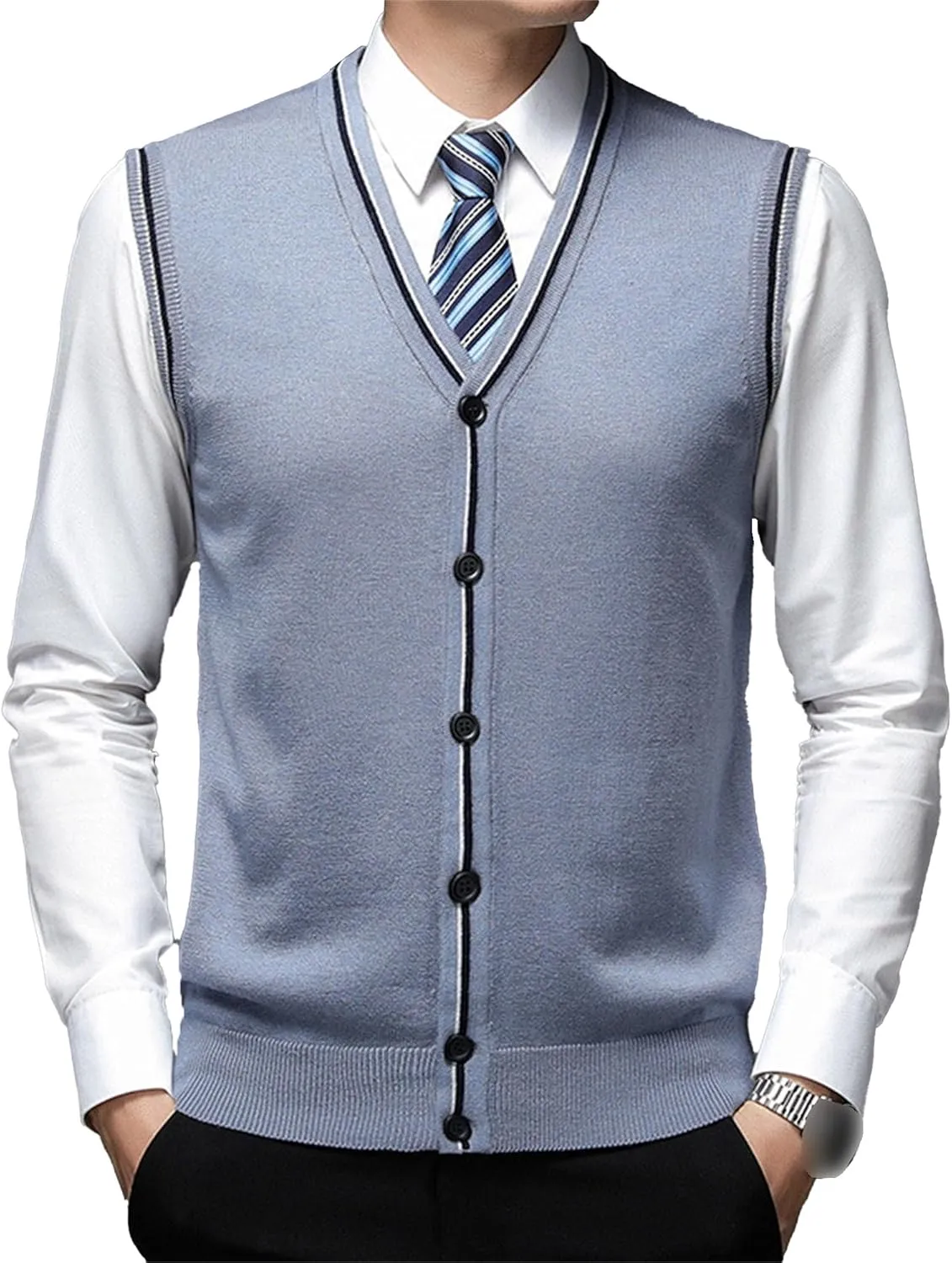 JEShifangjiusu Men'S Cardigan Sweaters Wool Blend V Neck Button Down Sweaters Casual Solid Color Lightweight Knitted Overcoat