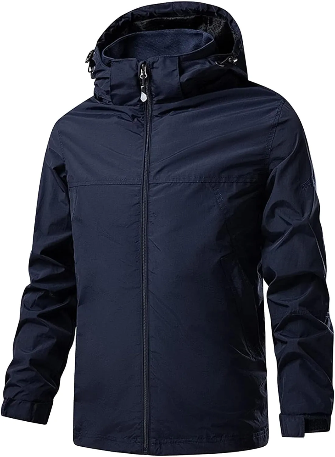 JEShifangjiusu Men's Classic Waterproof Breathable Rain Jacket Hooded Hiking Coat Casual Lightweight Windbreaker Outwear, Blue, X-Large