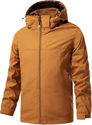 JEShifangjiusu Men's Classic Waterproof Breathable Rain Jacket Hooded Hiking Coat Casual Lightweight Windbreaker Outwear, Orange, XX-Large