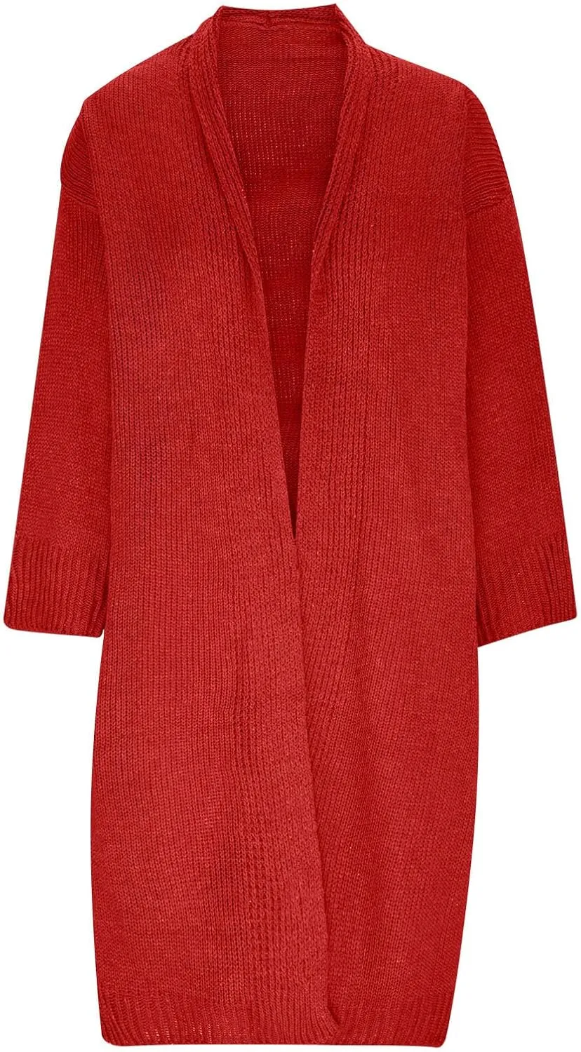 JOAU Women's Long Sleeve Chunky Knit Open Front Sweater Cardigan Loose Fit Lapel Outerwear Fall Winter Casual Long Coat Top