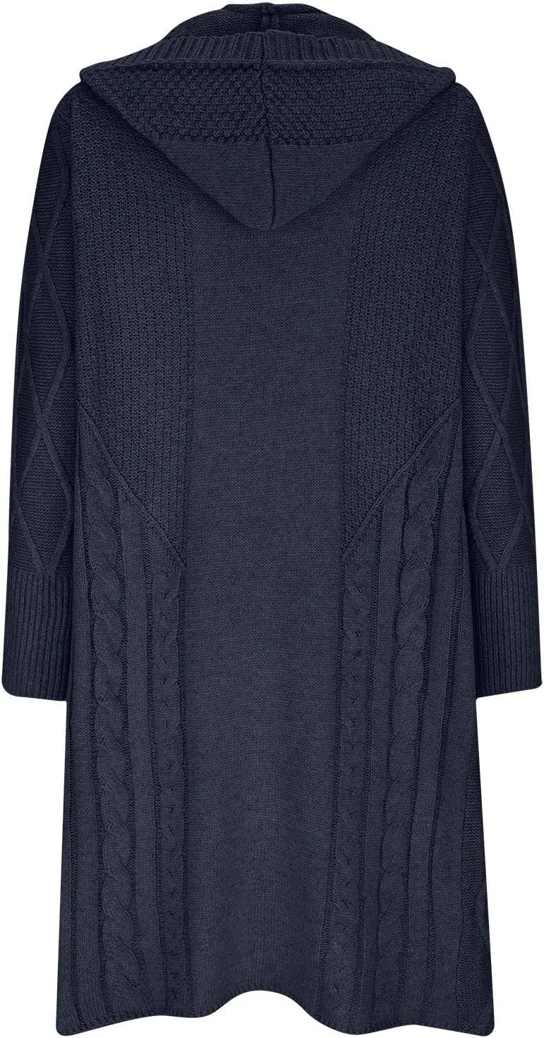 JOAU Women's Long Sleeve Open Front Cardigan Chunky Cable Knit Hooded Sweater Casual Loose Fit Midi Fall Winter Coat Top