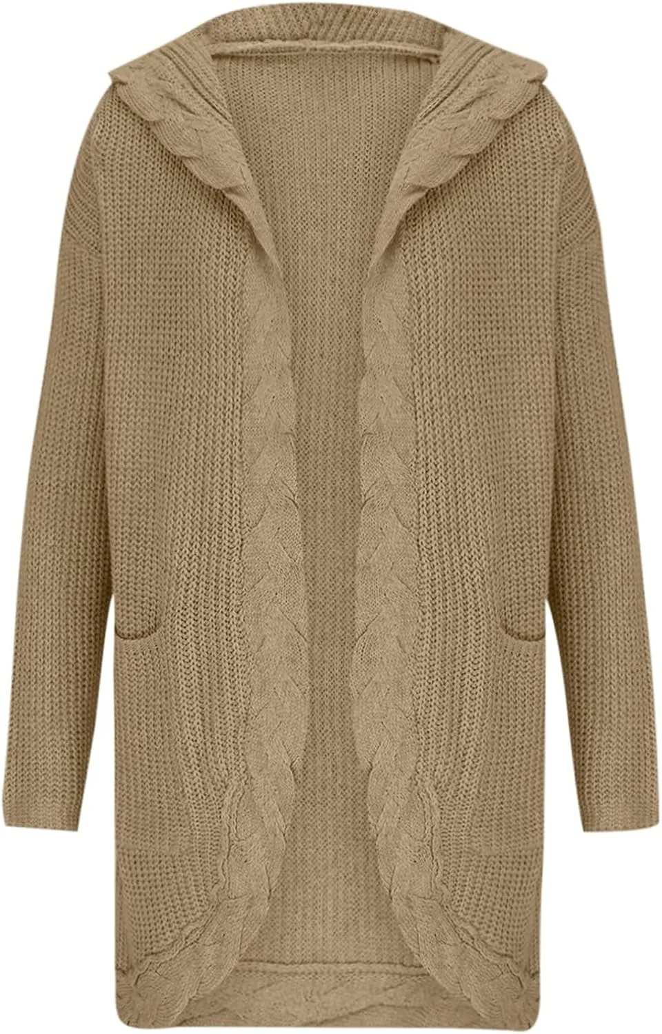 JOAU Women's Long Sleeve Soft Chunky Cable Knit Sweater Open Front Hooded Cardigans Outwear Casual Fall Winter Pockets Coat