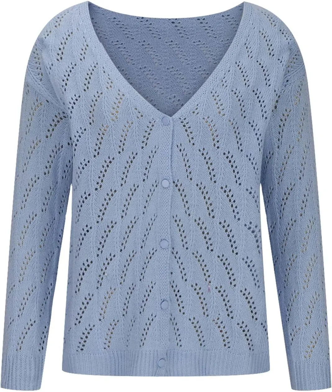 JOAU Womens Open Front Long Sleeve Chunky Knit Cardigan V Neck Button Down Sweaters Loose Fit Hollow Out Outwear Coat Top