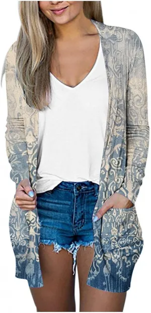 Kimonos for Women Summer Long Sleeve Kimono Lightweight Beach Cover Ups Vacation Open Front Cardigans