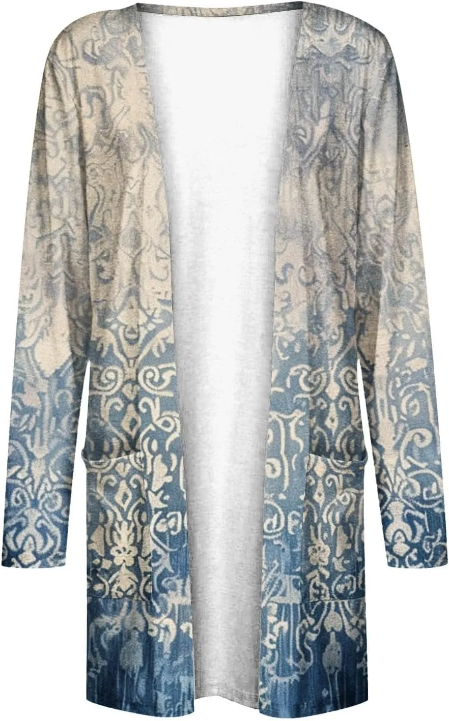 Kimonos for Women Summer Long Sleeve Kimono Lightweight Beach Cover Ups Vacation Open Front Cardigans
