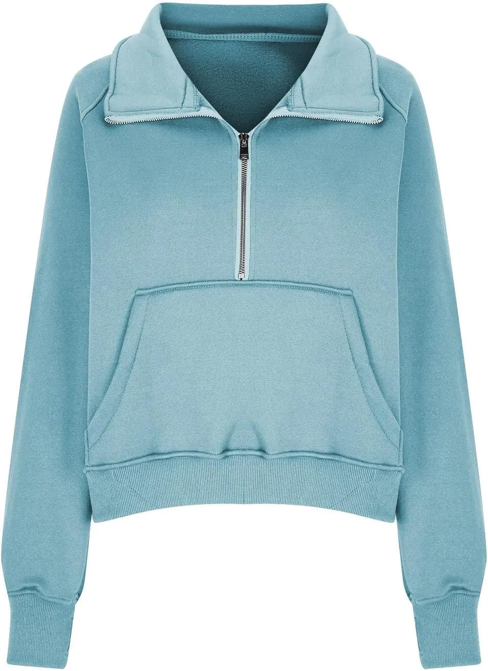 lcziwo Womens Oversized Cropped Sweatshirts Half Zip Lapel Fleece Pullover Quarter Zipper Long Sleeve Tops with Pocket