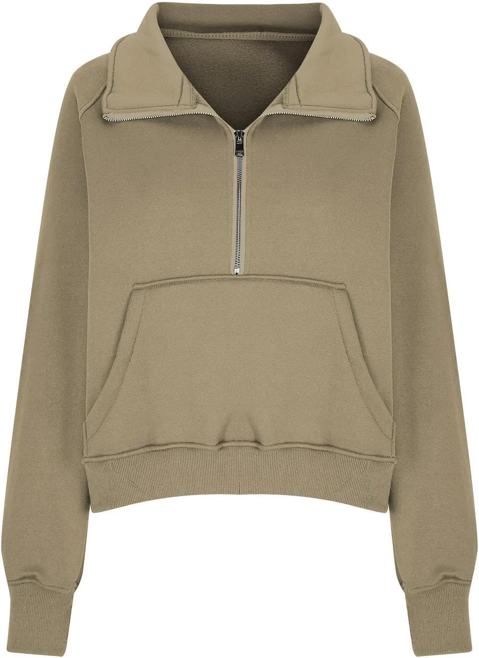 lcziwo Womens Oversized Cropped Sweatshirts Half Zip Lapel Fleece Pullover Quarter Zipper Long Sleeve Tops with Pocket