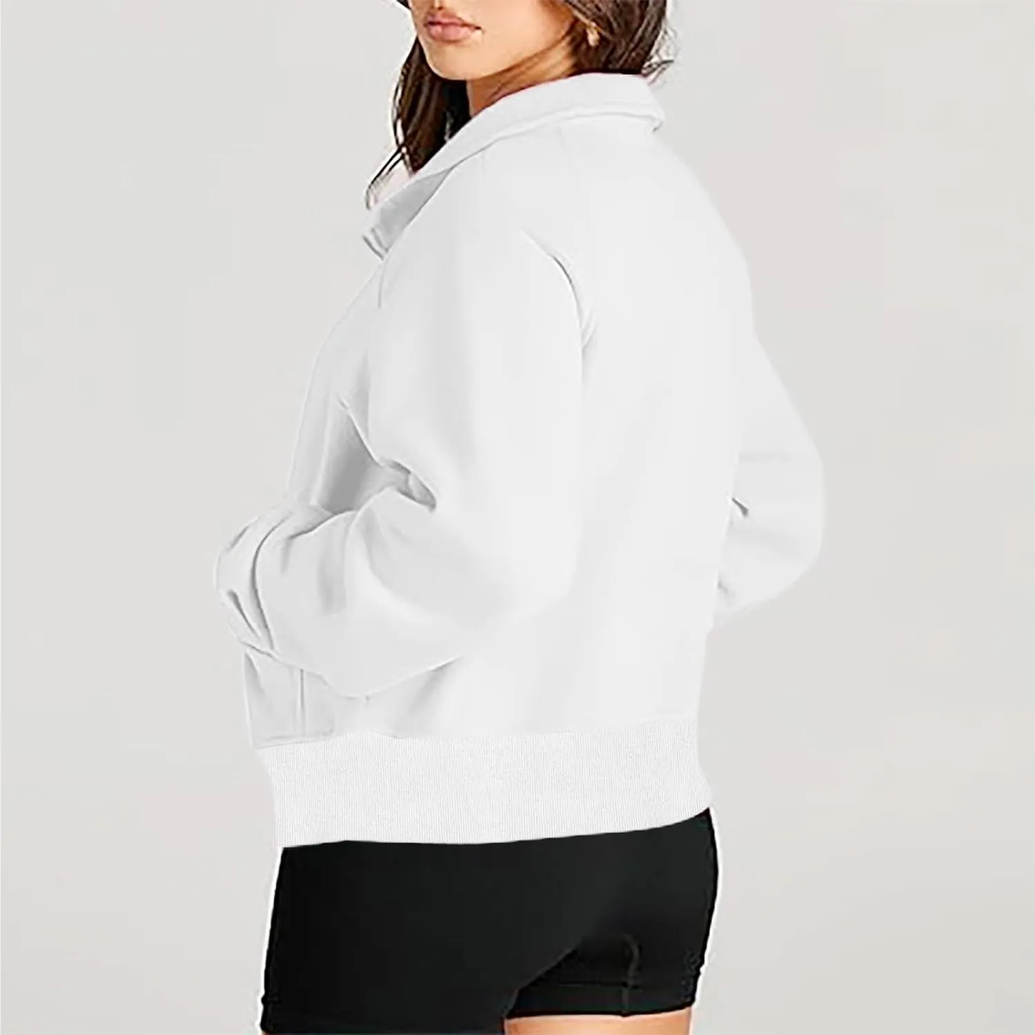 lcziwo Womens Oversized Cropped Sweatshirts Half Zip Lapel Fleece Pullover Quarter Zipper Long Sleeve Tops with Pocket