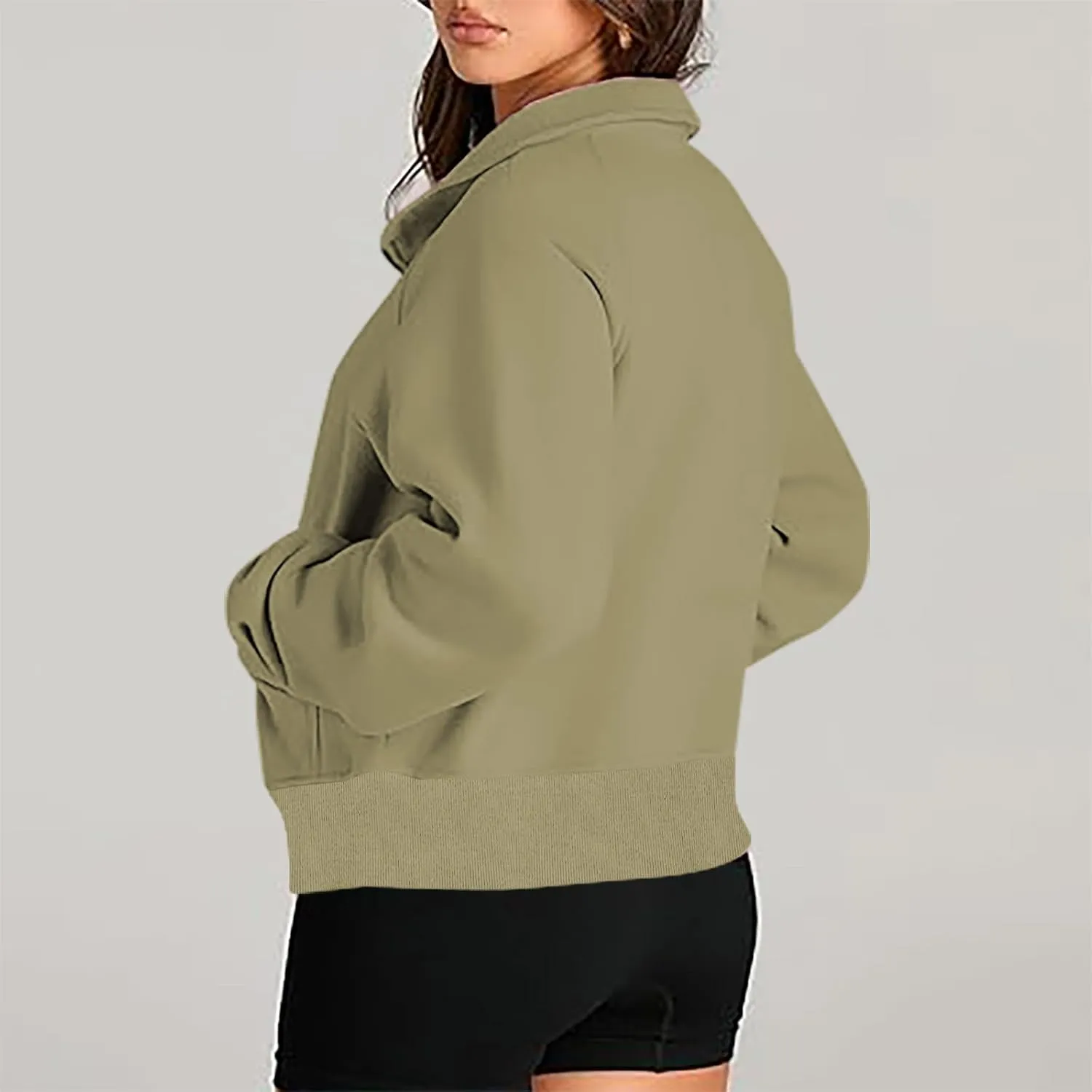 lcziwo Womens Oversized Cropped Sweatshirts Half Zip Lapel Fleece Pullover Quarter Zipper Long Sleeve Tops with Pocket