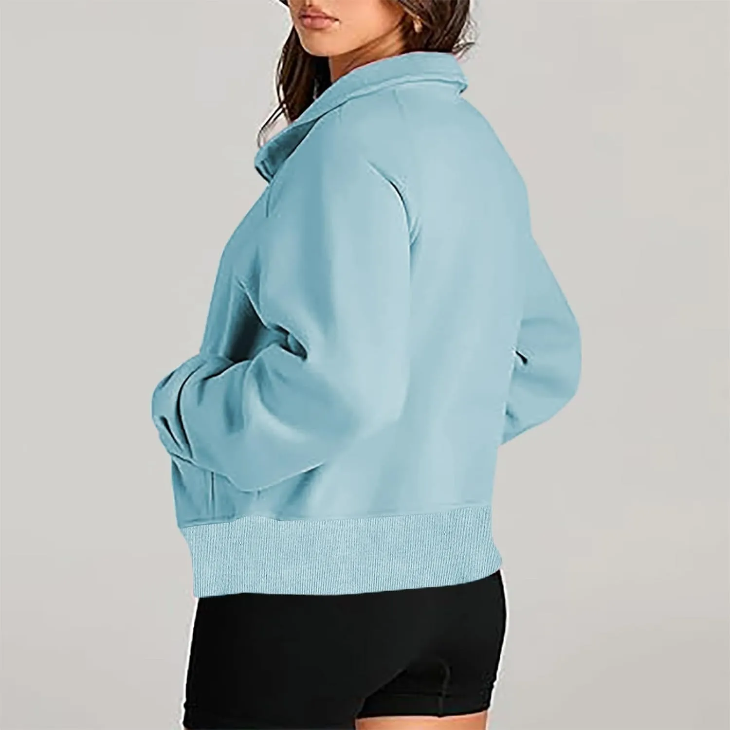lcziwo Womens Oversized Cropped Sweatshirts Half Zip Lapel Fleece Pullover Quarter Zipper Long Sleeve Tops with Pocket