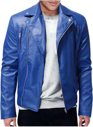 Leather Jacket Men Long Sleeve Bomber Motorcycle Jackets Zip Up Outwear Sports Basic Biker Winter Coat with Pockets
