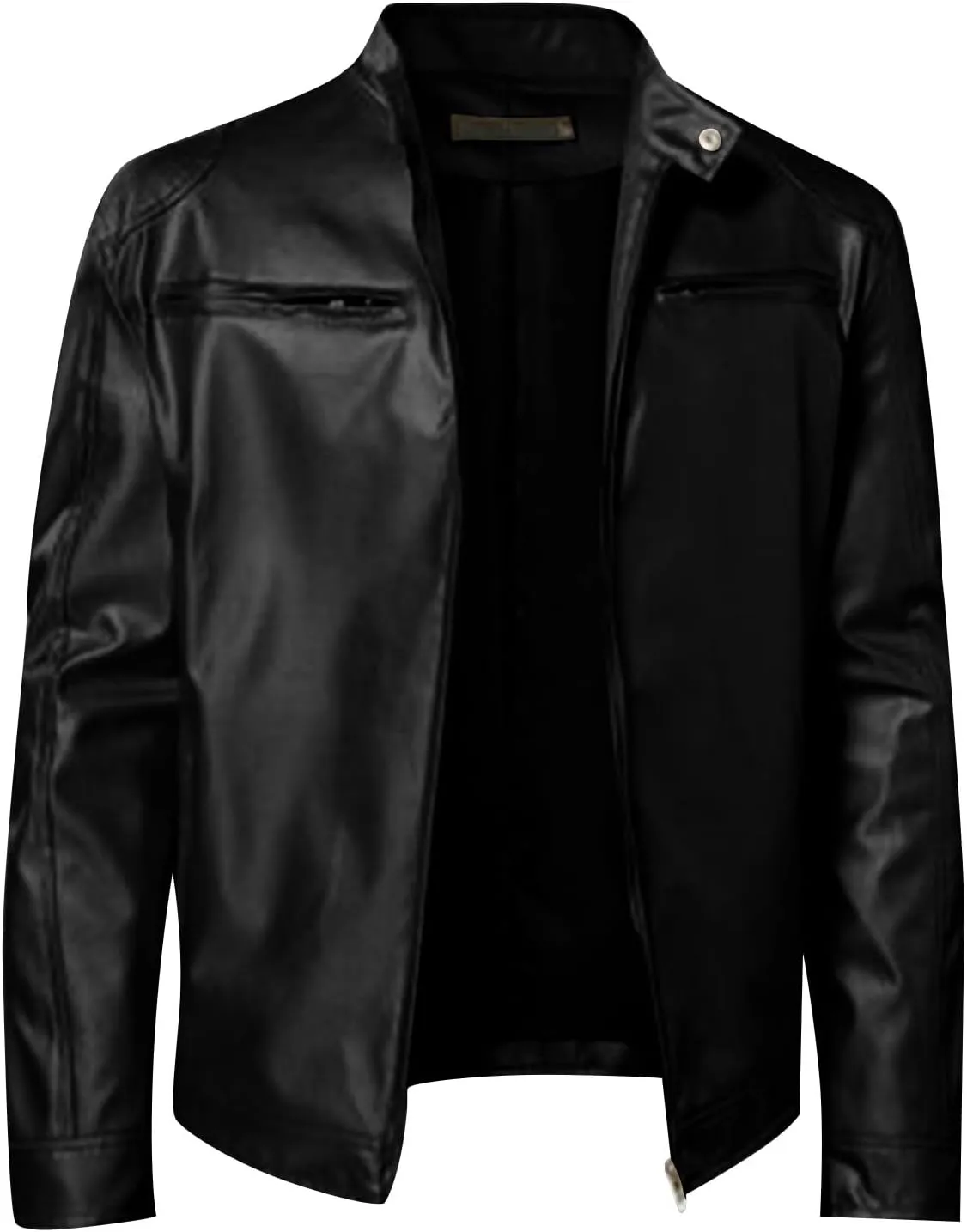 Leather Jacket Men Long Sleeve Bomber Motorcycle Jackets Zip Up Outwear Sports Basic Biker Winter Coat with Pockets