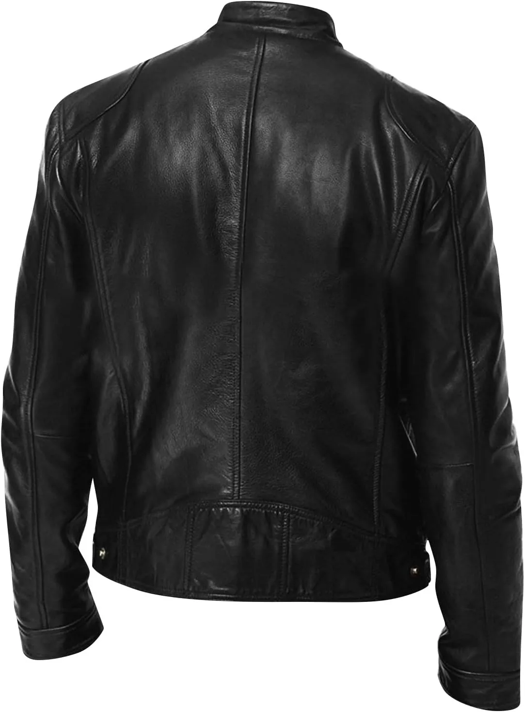 Leather Jacket Men Long Sleeve Bomber Motorcycle Jackets Zip Up Outwear Sports Basic Biker Winter Coat with Pockets