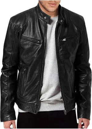 Leather Jacket Men Long Sleeve Bomber Motorcycle Jackets Zip Up Outwear Sports Basic Biker Winter Coat with Pockets