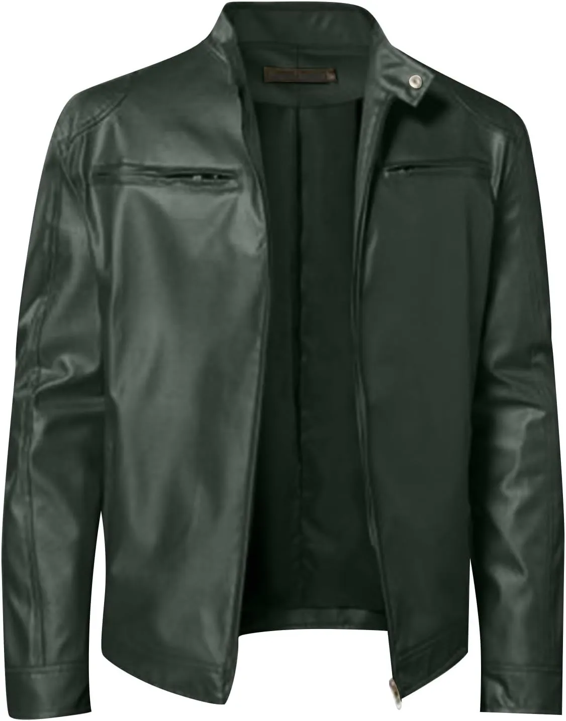Leather Jacket Men Long Sleeve Bomber Motorcycle Jackets Zip Up Outwear Sports Basic Biker Winter Coat with Pockets