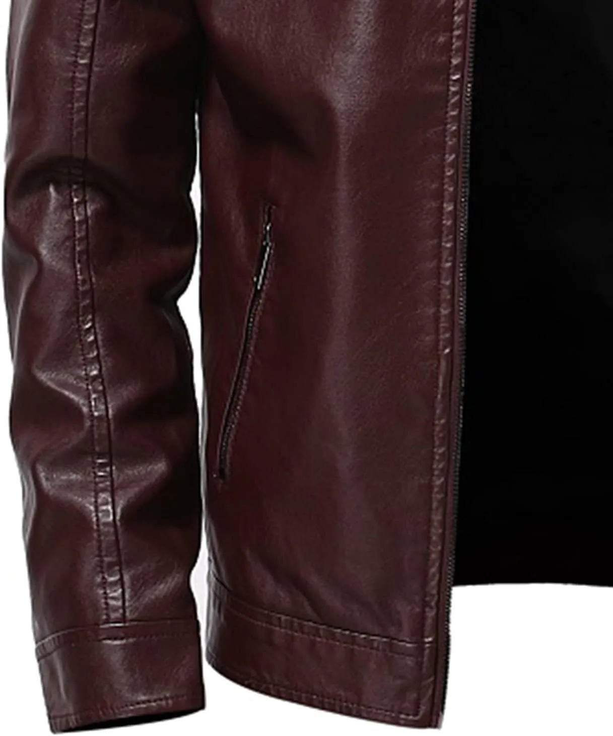 Leather Jacket Men Trendy Stand Collar Slim Fit Faux Leather Jacket Zip-Up Motorcycle Biker Coat with Pockets