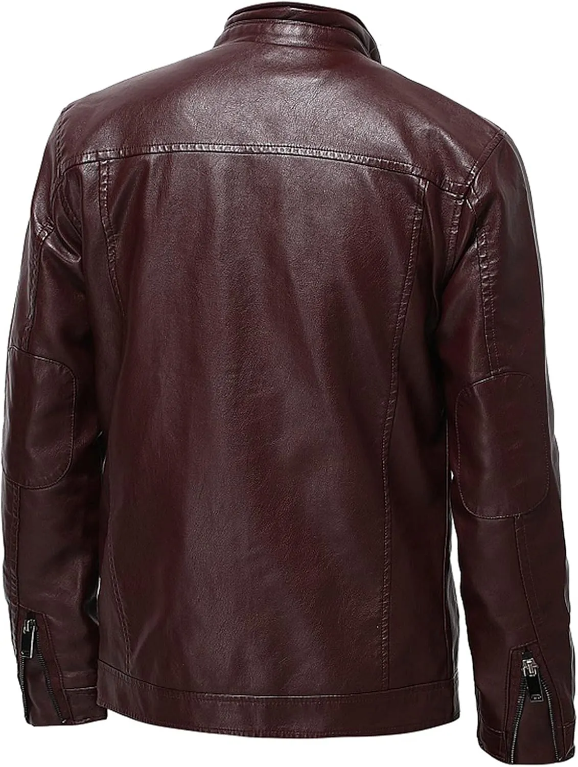 Leather Jacket Men Trendy Stand Collar Slim Fit Faux Leather Jacket Zip-Up Motorcycle Biker Coat with Pockets